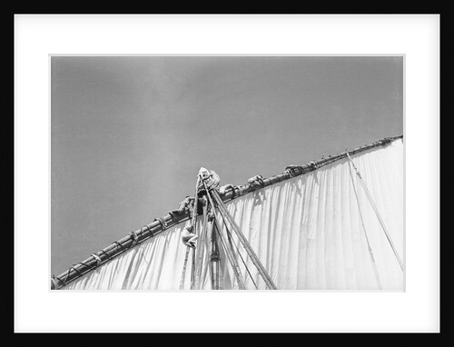 Kuwaiti sailors working the sail by Alan Villiers