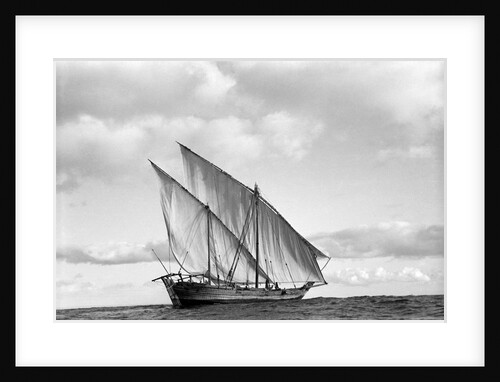 A lightly laden boom sailing towards Rufiji by Alan Villiers