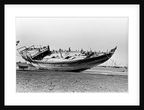 Decorated stern and deck hull of a large sambuk, beached at Aden by Alan Villiers