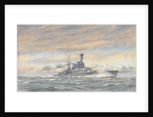 Unidentified battleship at sea by Alma Claude Burlton Cull