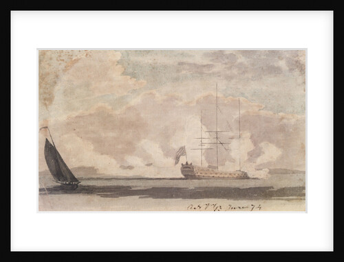 Anchored warship firing a salute by Gabriel Bray