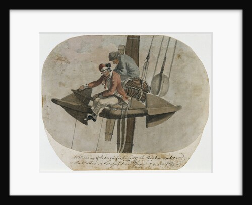 A Marine & Seaman fishing off the Anchor on board the Pallas in Senegal Road by Gabriel Bray