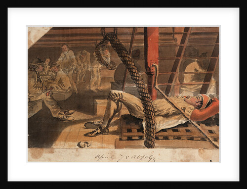 A Marine asleep beneath a companionway on the 'Pallas' by Gabriel Bray