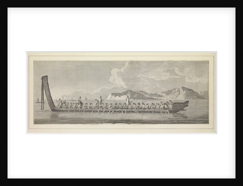 Plates of Captain Cook Voyages, Volume I. A war canoe of New Zealand, with a view of Gable End foreland by Sydney Parkinson