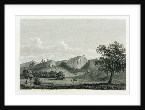 Country scene with mountain range and two figures by William Alexander