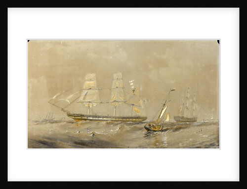 'Agamemnon' at sea, a cutter in the foreground by Oswald Walter Brierly