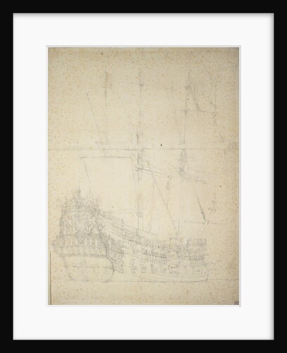 Portrait of the 'Middelburg'? 40 guns, a ship of the Zeeland Admiralty, built in 1653, and is last mentioned in 1691. by Willem van de Velde the Elder