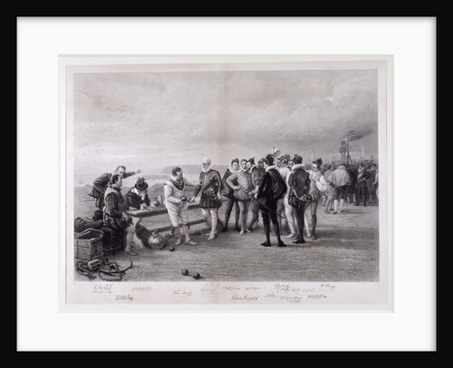 Francis Drake playing bowls on Plymouth Hoe, as the Spanish Armada is sighted, 1588 by Seymour Lucas