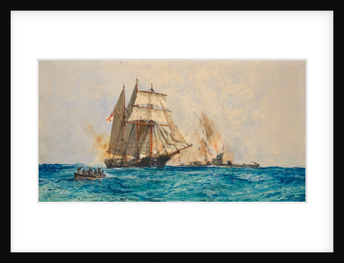 The Q-ship, HM schooner 'Prize, engaged with the German submarine 'U93', 30 April 1917 by Charles Dixon