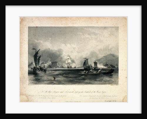 HMS 'Imogene' and 'Andromache' passing the batteries of the Bocca Tigris by Thomas Allom