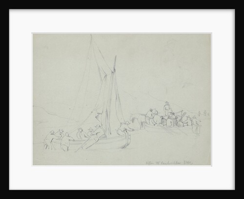 Men casting off in boats from the shore by Willem van de Velde the Elder