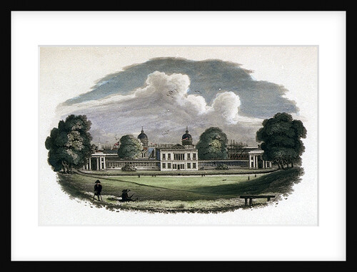 Royal Naval Asylum from Greenwich Park. Shows scaffolding coming down from completion of Alexander's new East Wing(?) by John Theophilus Lee