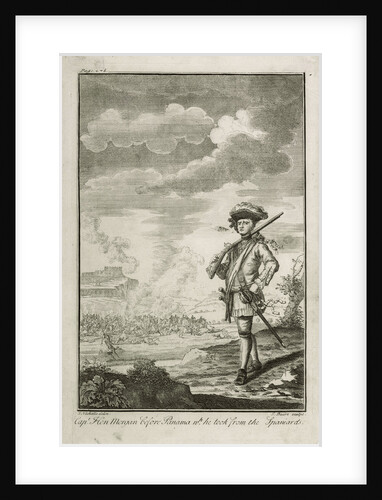Capt. Hen Morgan before Panama wh. he took from the Spaniards. Plate to Johnson's History of Highwaymen 1734 by J. Nicholls