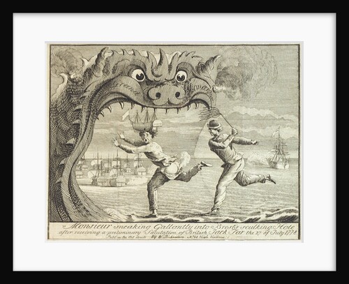 Monsieur sneaking Gallantly into Brest's sulking Hole after receiving a preliminary salutation of British Jack Tar the 27 of July 1778 by W. Richardson