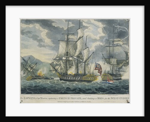 Captain Barton capturing a French frigate and sinking a brig in the West-Indies by William Elmes