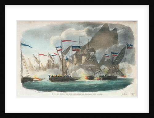 'Speedy' sloop of war attacked by Spanish gun-boats by Wells