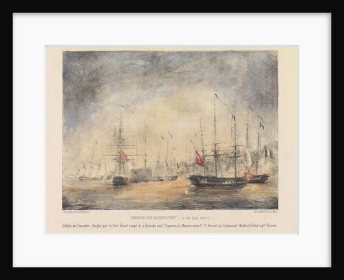 Combat du Grand Port (le 23 Aout 1810) Defaite de l'escadre Anglae par la Divn France compe de la Bellone comdt Duperrey, la Minerve commdt Pre Bouvet, le Ceylan capne Moulac, le Victor capne Moisson by A.J.M. Bazin