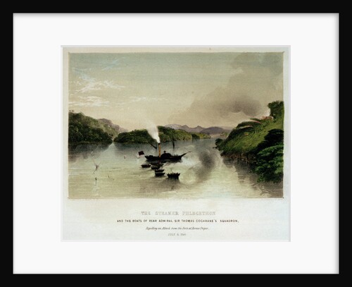 The steamer 'Phlegethon' and the boats of Rear Admiral Sir Thomas Cochrane's squadron repelling an attack from the forts at Borneo Proper, 8 July 1846 by L.G. Heath