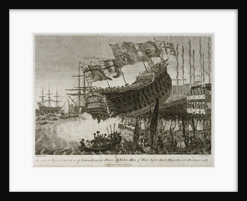 An exact Representation of Launching the Prince of Wales Man of War, before their Majesties, at Portsmouth' by Joshua Cristall