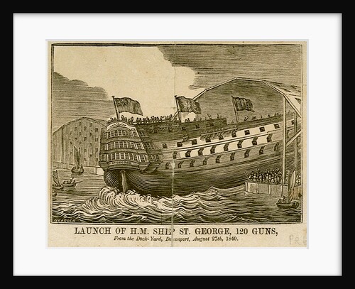 Launch of HM Ship 'St George', 120 guns, from the Dock-Yard Devonport, August 27th, 1840 by Hearder