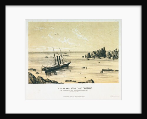 The Royal Mail steam packet 'Express' on the Corbierre Rocks, Jersey, previous to her breaking up on the 20 September 1859 by C. Chabot