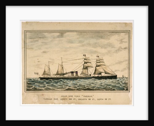 Allan Line RMS 'Parisian', tonnage 5500, length 440ft, breadth 46ft, depth 36ft by unknown