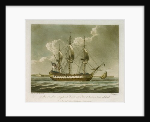 A ship of the line sailing from the Downs with a view of Sandown Castle at Deal by Dominic Serres