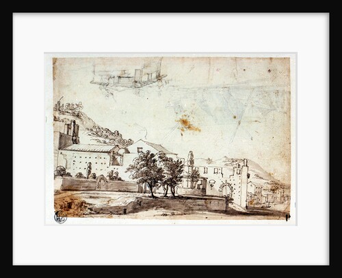 Landscape and view of village (reverse) by Abraham Casembrot