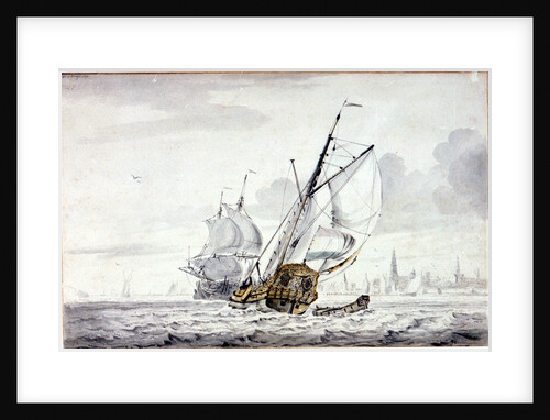 A Dutch Yacht beating out of a harbour off Kampsen by Wigerus Vitringa