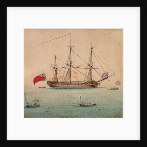 A frigate at anchor by Foreign School