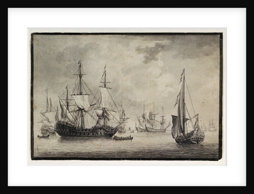 Dutch man-of-war, states yacht and distant shipping in a harbour by Charles Gore