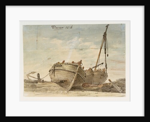 Dover Beach 1815. Three fishing boats by William Payne