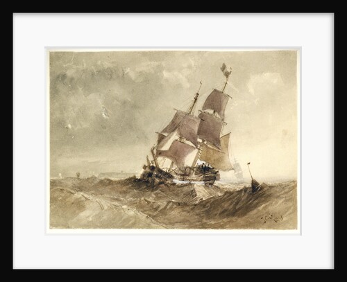 A brig in a sea with a distant coast by James Chrisholme Gooden