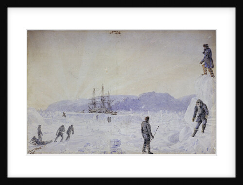 No.24 View of HMS Terror surrounded by snow walls and part of Southampton Island with an effect of sunrise, Jan 1837 by William Smyth