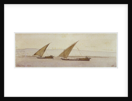 The banks of the Nile with two gyassis sailing by Edward Lear
