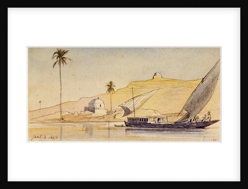A large lateen-rigged vessel passing along the Nile by Edward Lear
