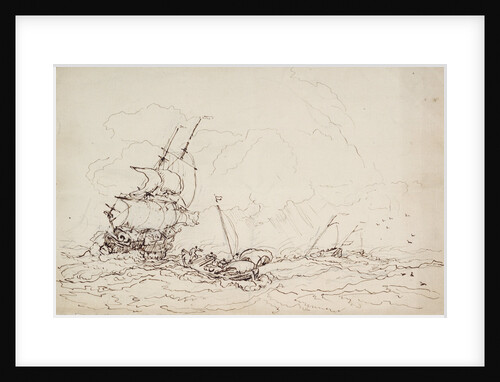 Study for a painting with 17th century shipping by Oswald Walter Brierly