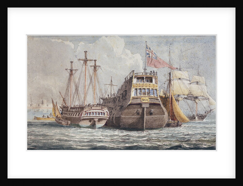74-gun HMS 'Odin', captured from the Danish in 1807, at anchor in Portsmouth harbour by John Christian Schetky