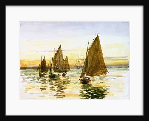 Small gaff-rigged cutters at sunset by William Lionel Wyllie