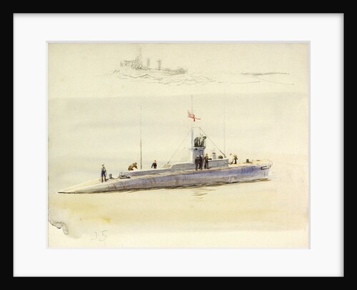 Submarine J.5 and rough sketch of another fighting vessel by William Lionel Wyllie