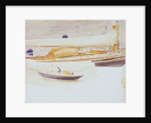 Study of the deck of a yacht with sketch of yacht, less detailed, below by William Lionel Wyllie