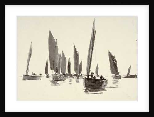 Sketch of small sailing craft with lug sails by William Lionel Wyllie