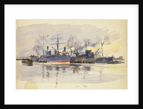 Sketch of merchant ships in port by William Lionel Wyllie