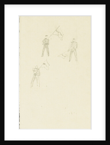Three slight sketches of figures making flag signals by William Lionel Wyllie