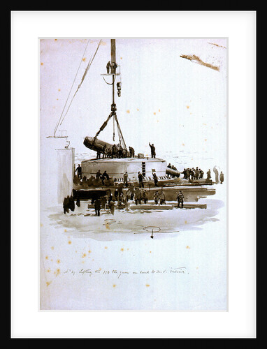 No 4 Lifting the 110 ton gun on board HMS 'Victoria' by William Lionel Wyllie