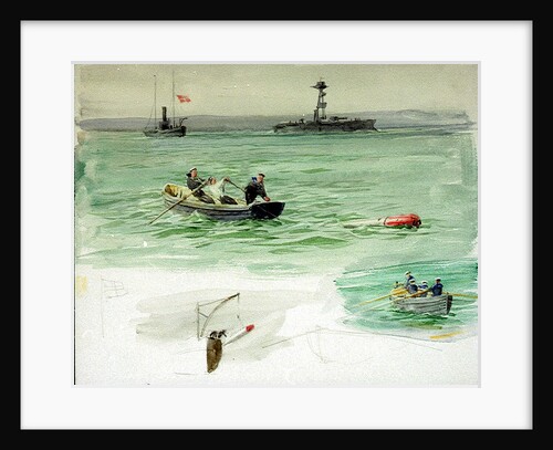 Sailors in a rowing boat retrieving an object from the sea by William Lionel Wyllie
