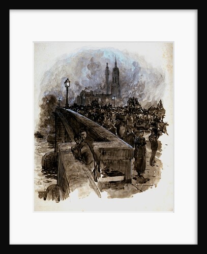 London Bridge with figures and traffic by William Lionel Wyllie