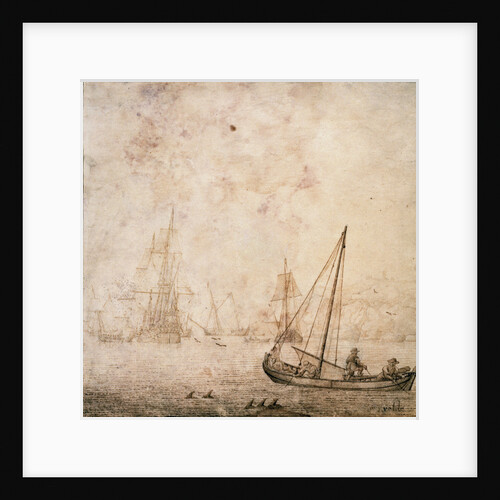 Weyschuit and other shipping near a rocky coast by Willem van de Velde the Elder
