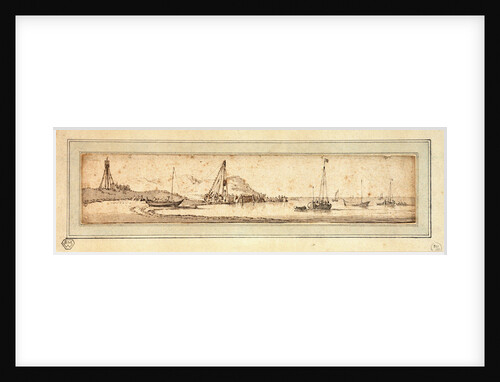 Coast of Holland showing a pile-driver at work by Willem van de Velde the Elder