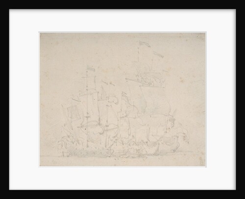An Indiaman engaged by three Spanish privateers by Willem Van de Velde the Younger